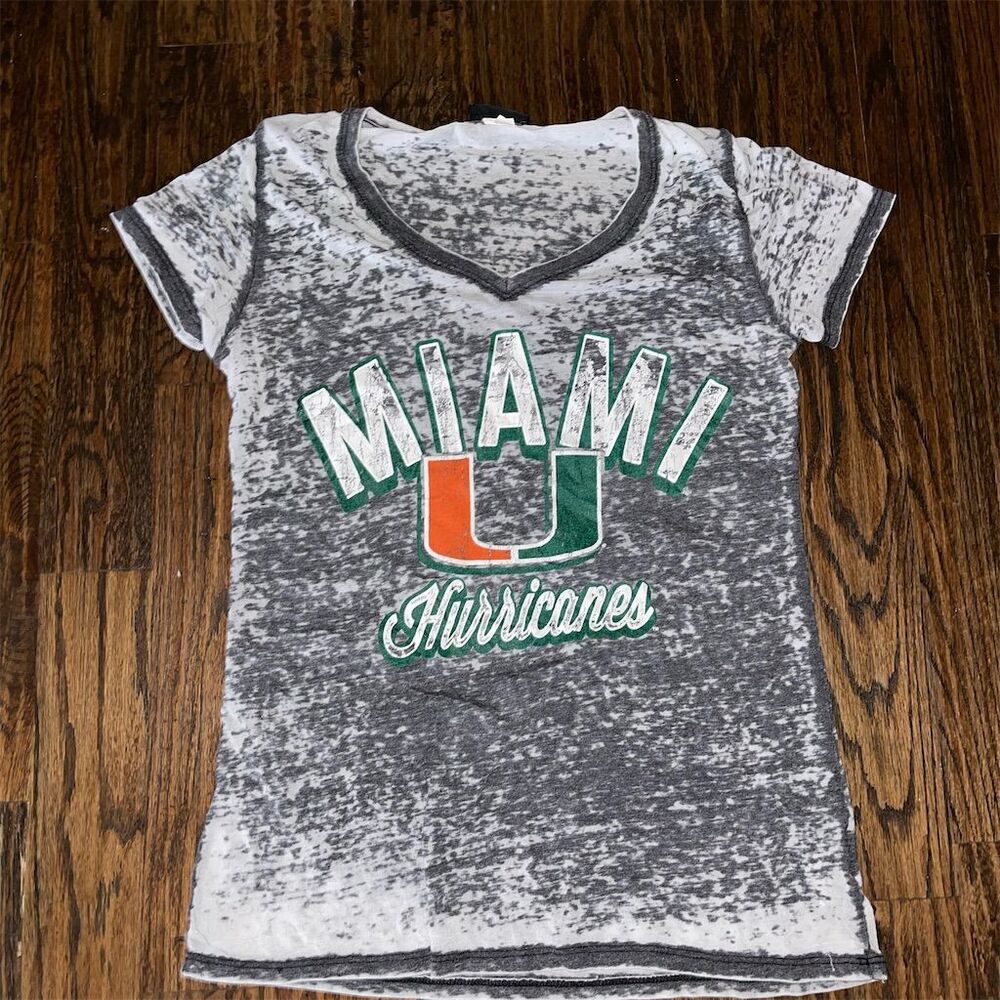 5th & Ocean Women's Miami Hurricanes V-Neck T-Shirt Gray Size Small